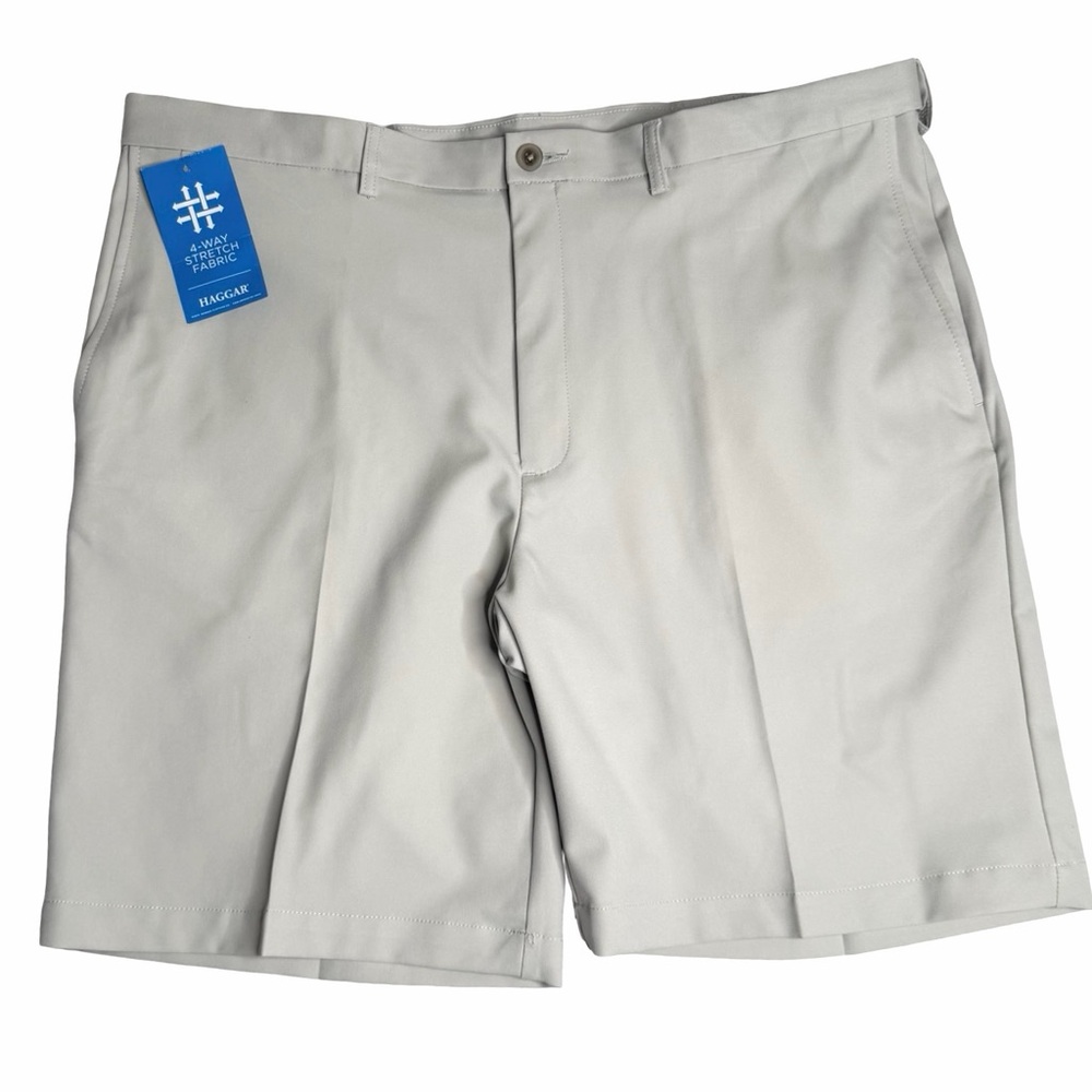 Haggar Cool 18 Pro 4-Way Stretch Golf Shorts Stone Men’s Sz 42W